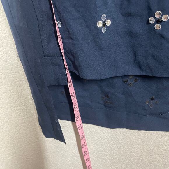 Diane Von Furstenberg 2 Abrielle Crystal Scoop Dress Mini Navy Silk Sleeveless - Picture 13 of 14